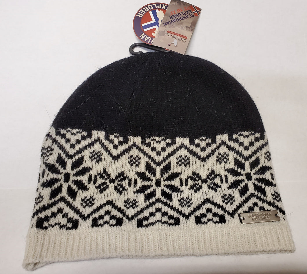 Knit Hat - Black & White Angora